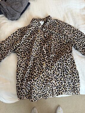 J. Crew Leopard Print Collared Blouse - Black & Tan & Cream